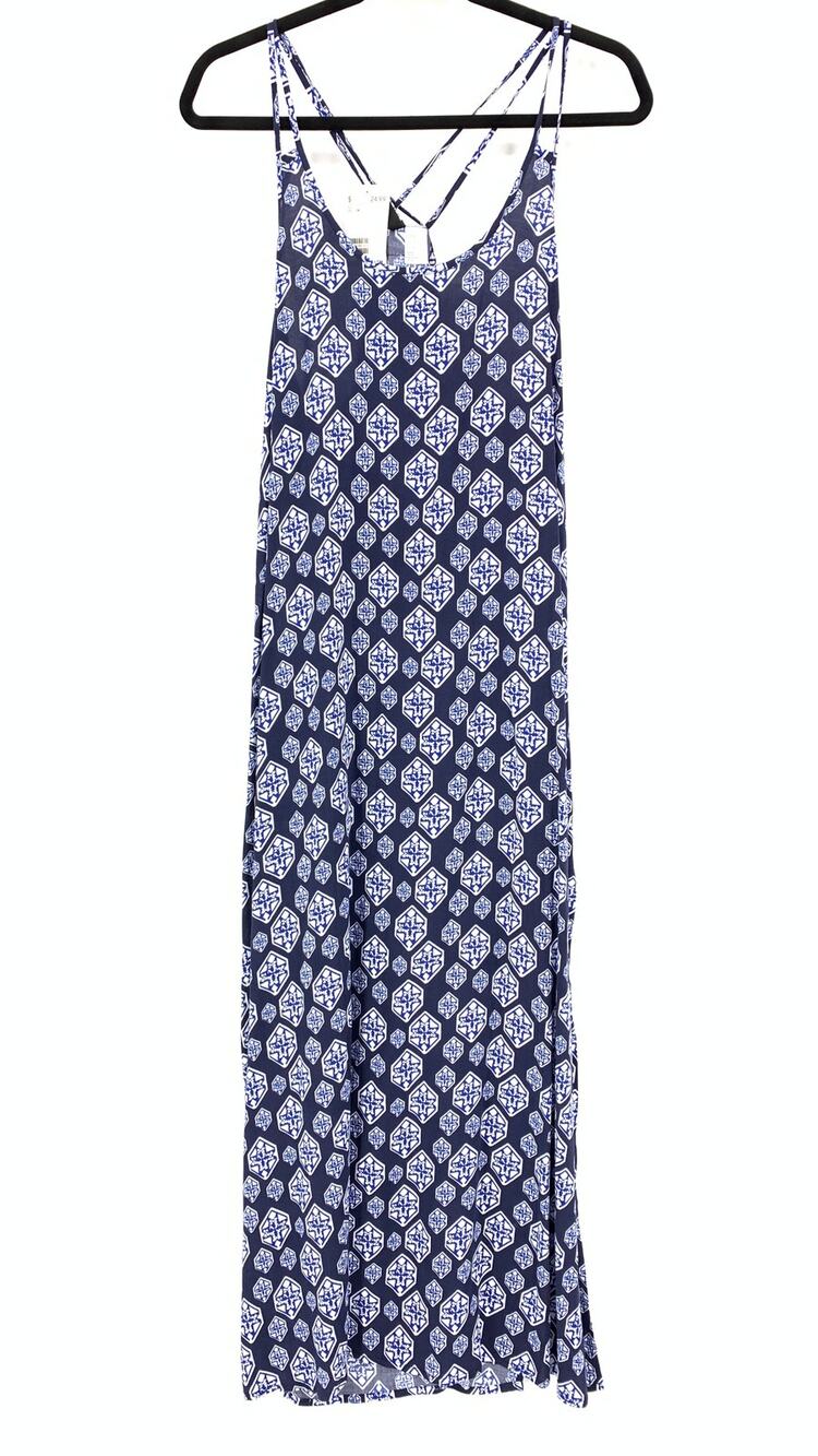 H&M Dress Women's Size 14 Halter Neck Maxi Blue White Print NEW